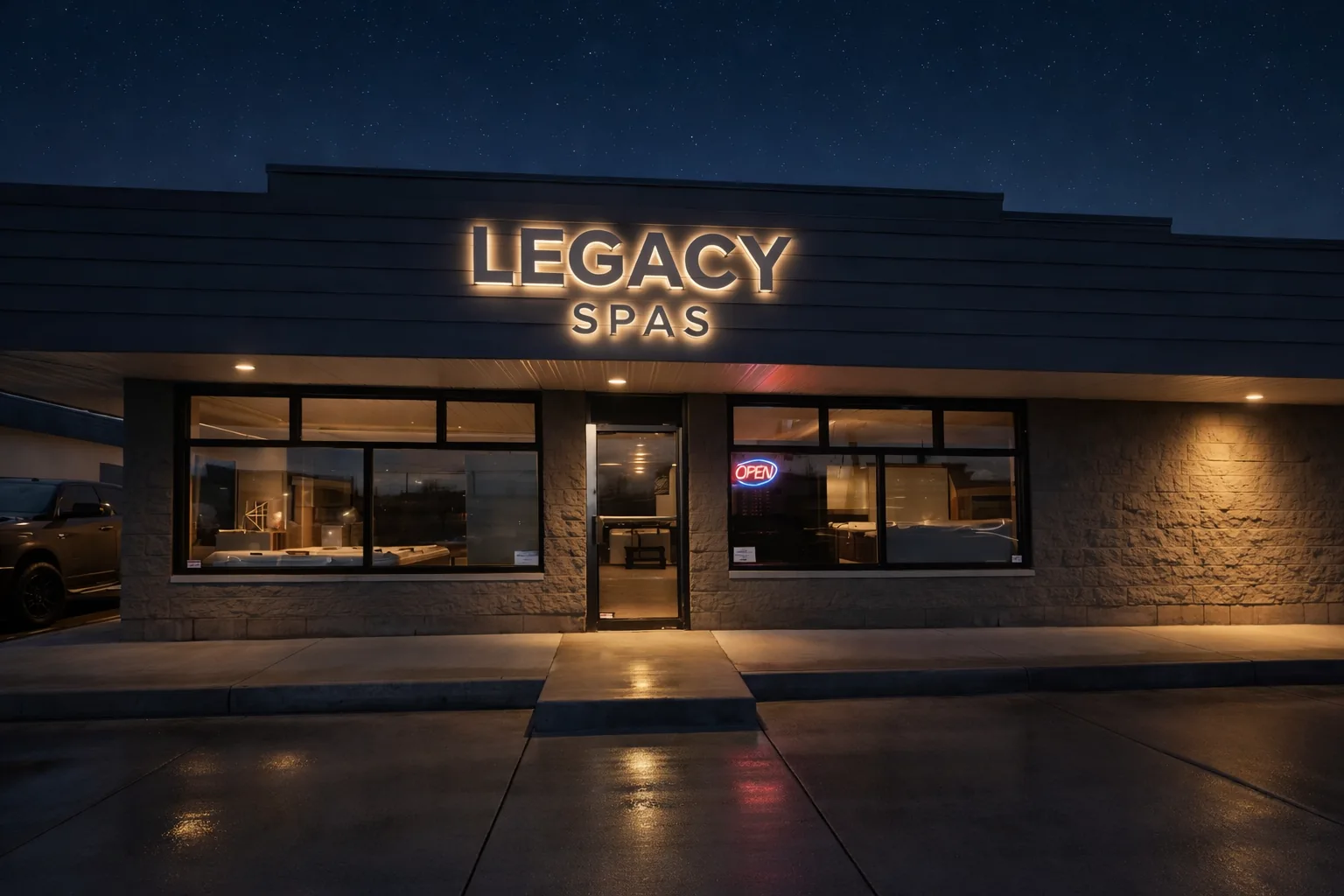 Exterior of the Legacy Spas showroom